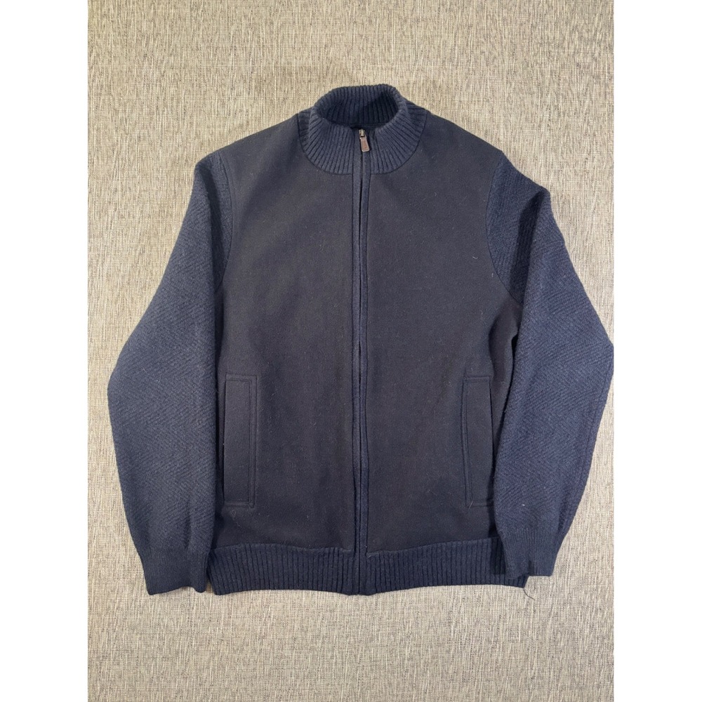 Joseph Abboud Mens Navy Blue Full Zip Mixed Media Wool Blend Sweater Size M